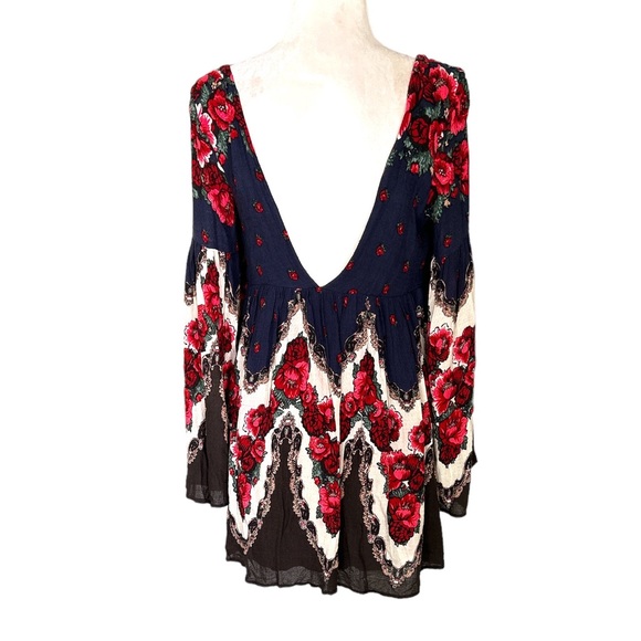 Free People Falling Tapestry Floral Rose Draped Bell Sleeve Peasant Dress - S - Picture 10 of 16